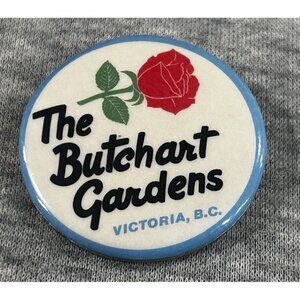 The Butchart Gardens Victoria B.C Rose Carousel Vintage Metal Pinback Button